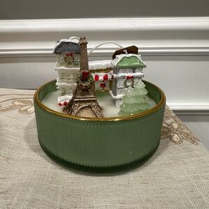 Charming Holiday Candle with Eiffel Tower and Village Scene